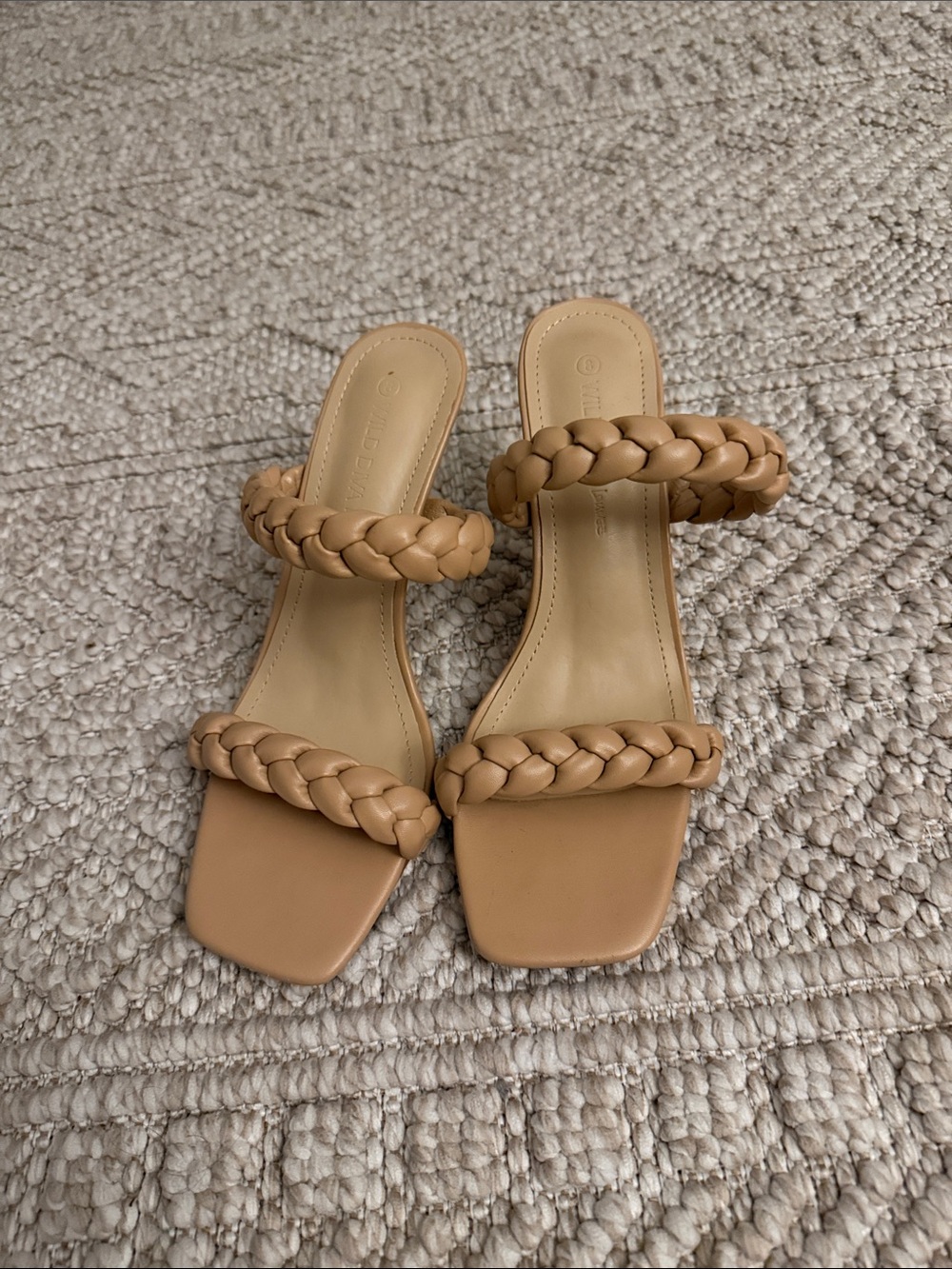 Wild Diva Braided Double-Strap Slide Sandals in Tan